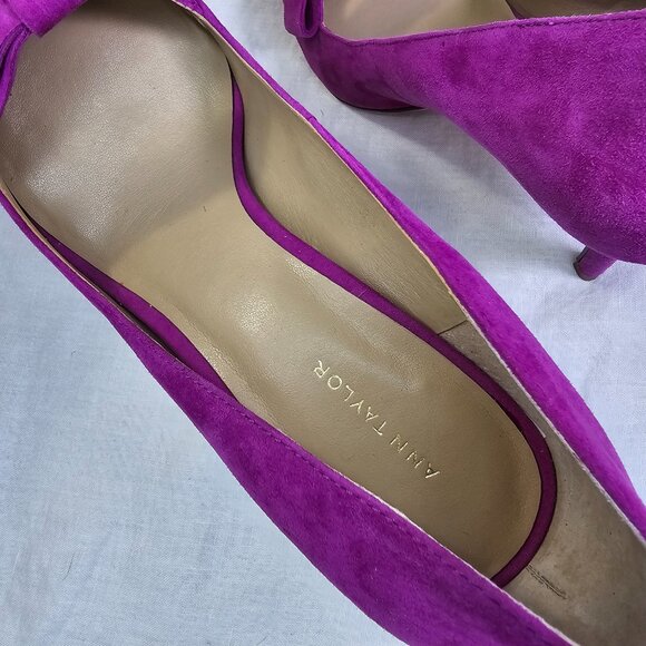Ann Taylor Odette Suede Bow 3.25” Stiletto Heel Pump 8.5 Cool Berry Fuchsia - Picture 10 of 13